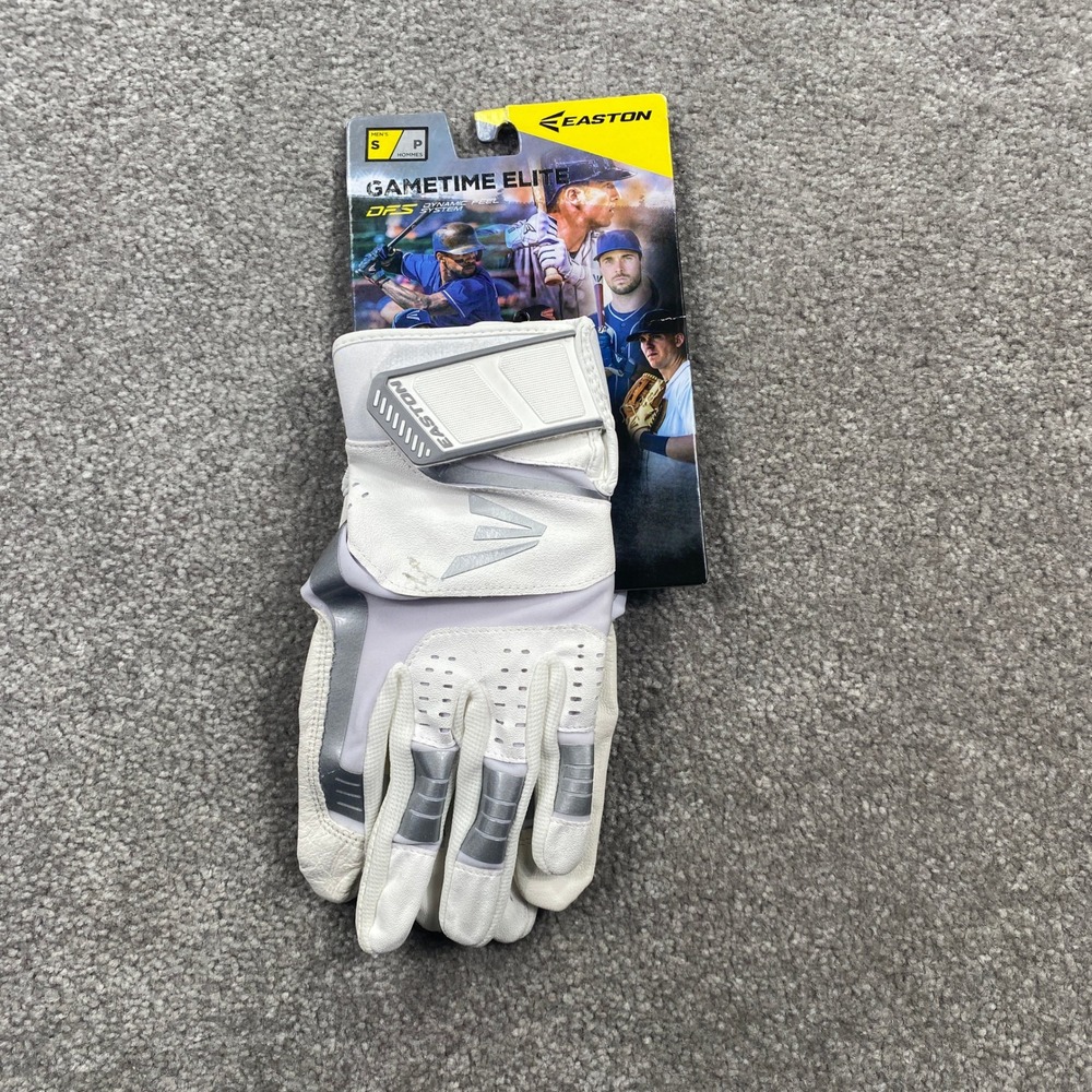 Easton Gametime Elite Batting Gloves Mens Small White Silver